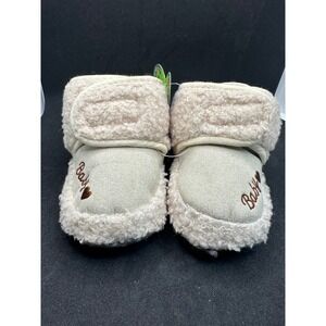 Infant Booties‎ Cozy Sherpa Lined Embroidered Brown Heart "Baby" Size 3-6M